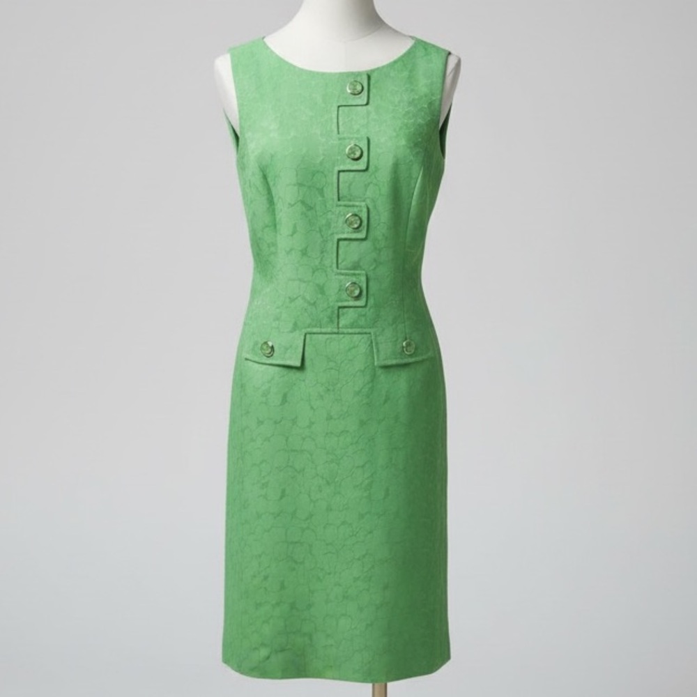 Tahari Arthur S. Levine Candy Apple Green Retro Look Lined Dress Size 4 Like New